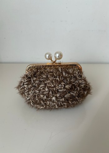 Kahverengi Kürklü Bohem Örgü Kadın Cüzdanı - Görsel 2