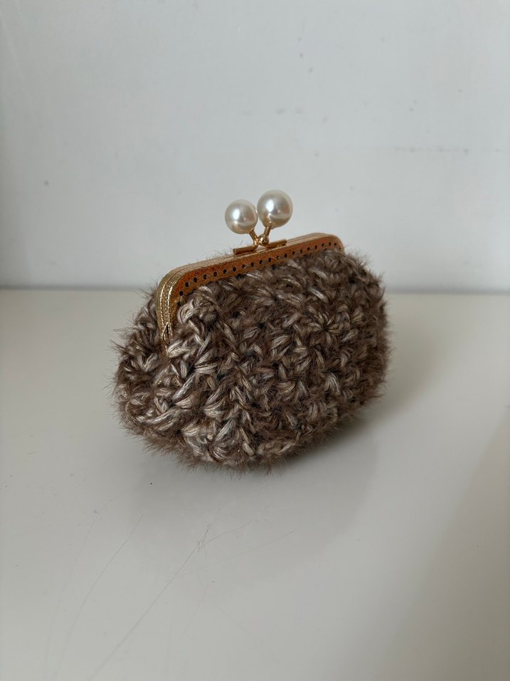 Kahverengi Kürklü Bohem Örgü Kadın Cüzdanı - Görsel 4