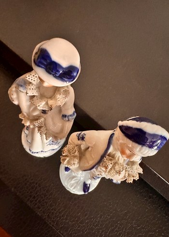 Beyaz ve Lacivert Detaylı Porselen Figürin Seti - Görsel 8