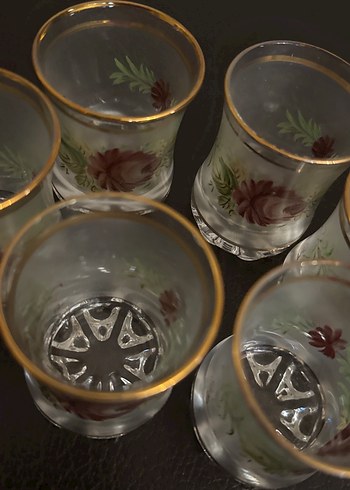 Altın Detaylı Çiçek Desenli 6'lı Cam Bardak Likör seti - Görsel 4