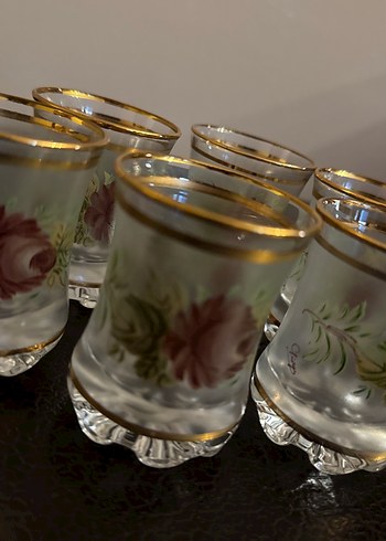 Altın Detaylı Çiçek Desenli 6'lı Cam Bardak Likör seti - Görsel 3