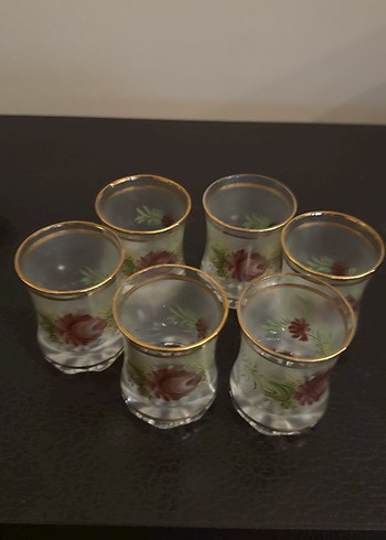 Altın Detaylı Çiçek Desenli 6'lı Cam Bardak Likör seti - Görsel 2