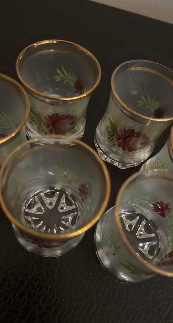 Altın Detaylı Çiçek Desenli 6'lı Cam Bardak Likör seti - Görsel 4