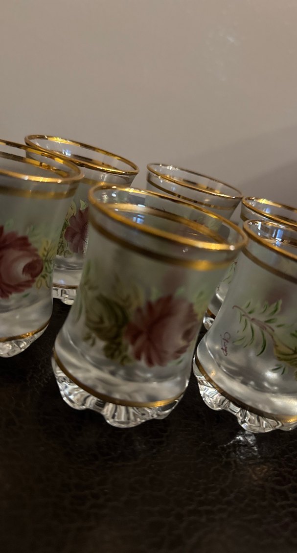Altın Detaylı Çiçek Desenli 6'lı Cam Bardak Likör seti - Görsel 3