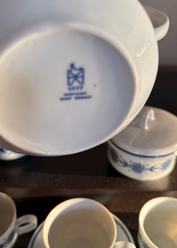 Antika BAVARIA Beyaz ve Mavi Porselen Çay Takımı Full set - Görsel 4