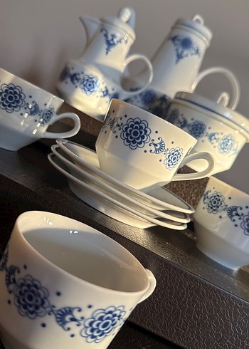 Antika BAVARIA Beyaz ve Mavi Porselen Çay Takımı Full set - Görsel 6