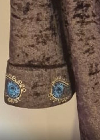 Düğmeli, Nakışlı Uzun Kadife Bohem Kadın Kaftan - Görsel 3