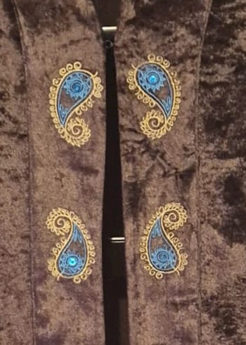 Düğmeli, Nakışlı Uzun Kadife Bohem Kadın Kaftan - Görsel 2