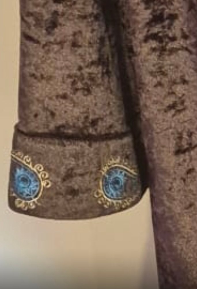 Düğmeli, Nakışlı Uzun Kadife Bohem Kadın Kaftan - Görsel 3