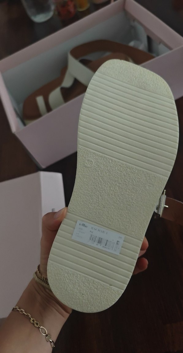 Bej Kadın Dolgu Topuklu Sandalet hakiki deri - Görsel 3