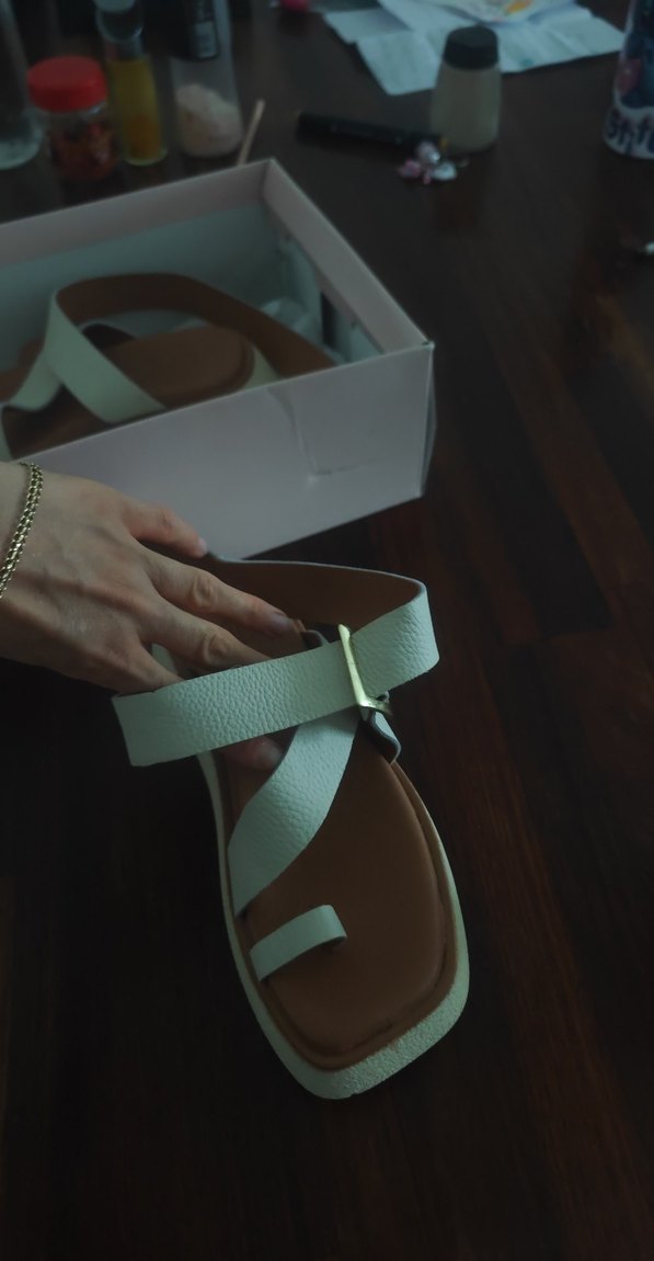 Bej Kadın Dolgu Topuklu Sandalet hakiki deri - Görsel 2