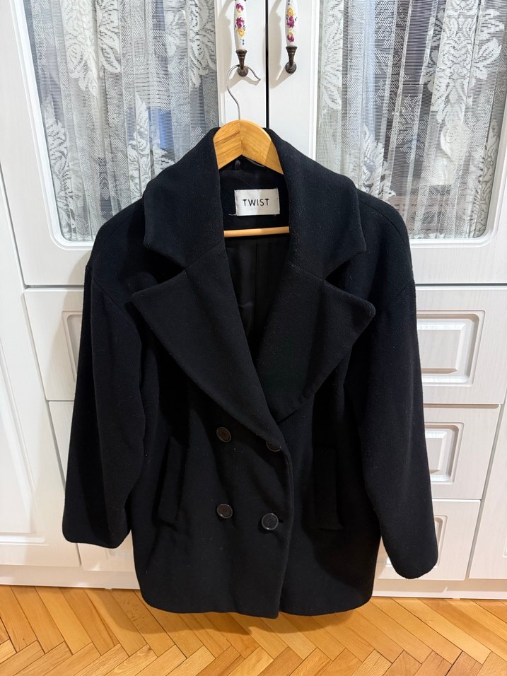 Twist Siyah Çift Düğmeli Kaban - Görsel 2