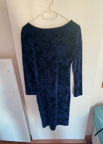 Uzun Kollu Lacivert Midi Kadın Elbise - Görsel 4