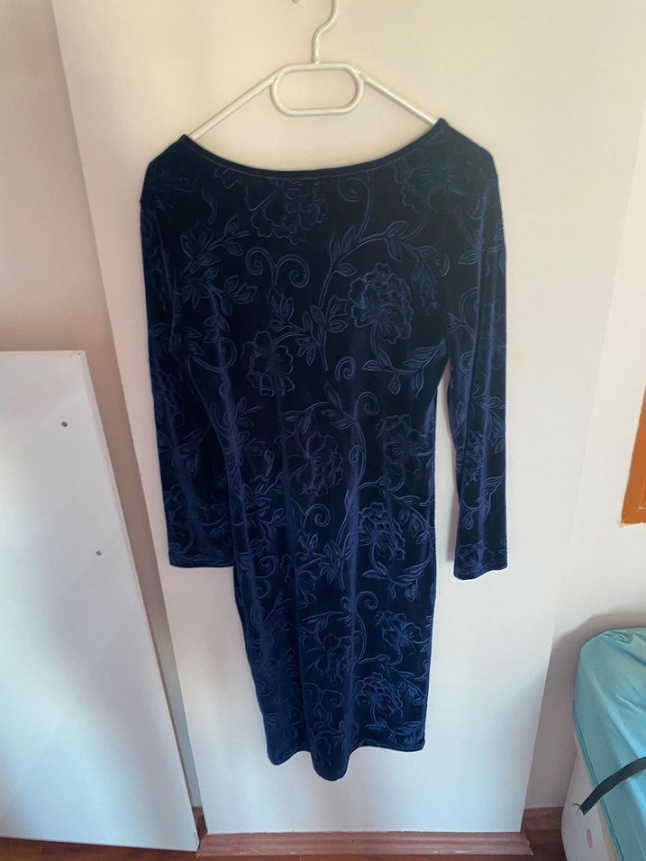 Uzun Kollu Lacivert Midi Kadın Elbise - Görsel 4