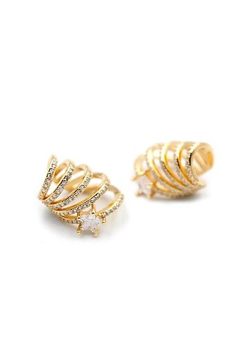 Gold Yıldızlı Kıkırdak Küpe 