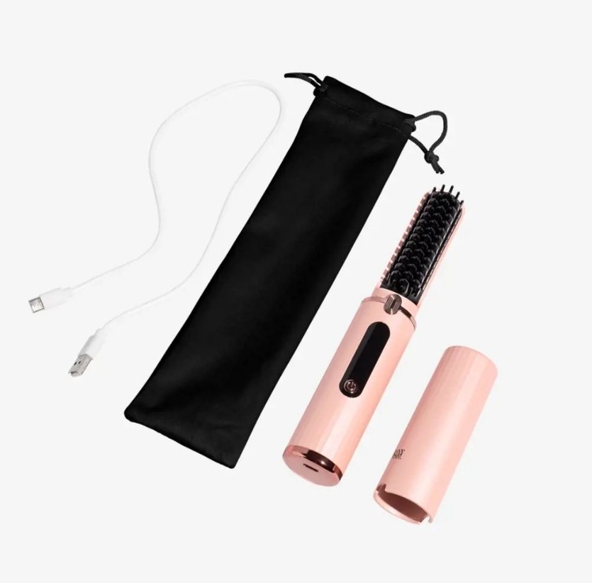 Pastel Pembe Saç Düzleştirici Fırça - Görsel 2