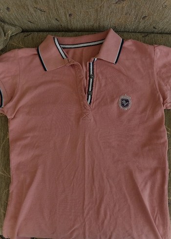 Düğmeli Pembe kadın Polo Yaka Tişört