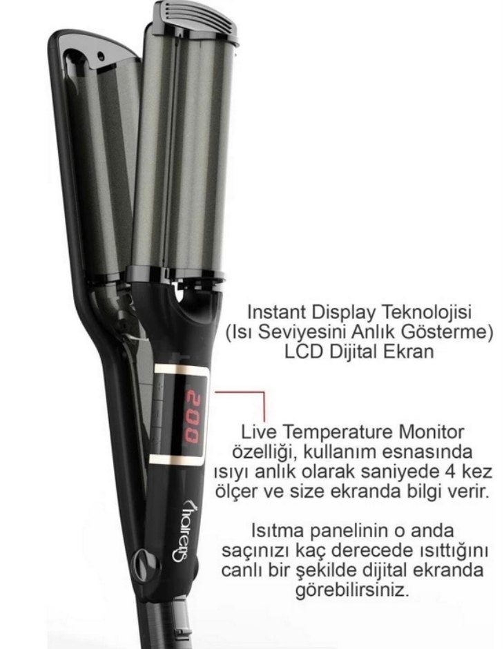 Hairens Siyah Saç Şekillendirici 200°C Dijital Ekranlı - Görsel 4