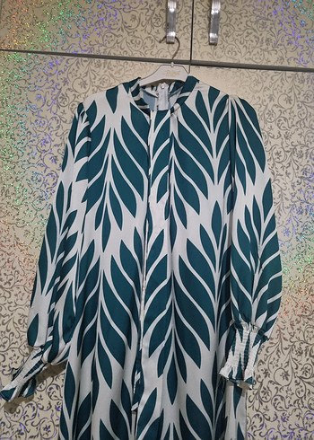 Bohem Uzun Kollu Yeşil Desenli Elbise - Görsel 4