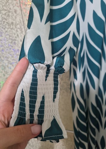 Bohem Uzun Kollu Yeşil Desenli Elbise - Görsel 3