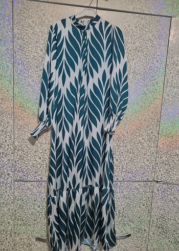 Bohem Uzun Kollu Yeşil Desenli Elbise - Görsel 2