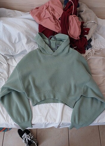 Oversize örme crop sweatshirt