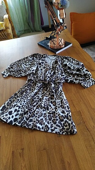 36 Beden Mini elbise, yada tunik leopar desenli