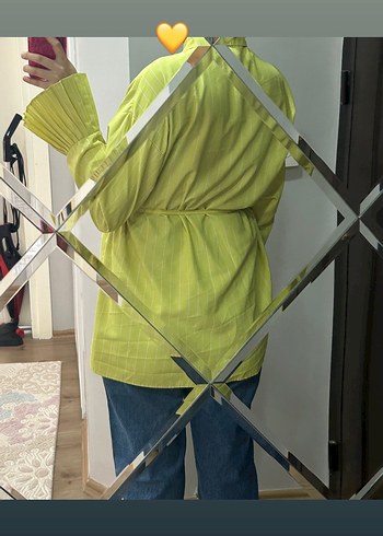 Sarı Pilili Uzun Kollu Salaş Gömlek - Görsel 2