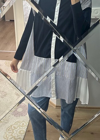 Pilili Midi Çizgili Kadın Gömlek - Görsel 3