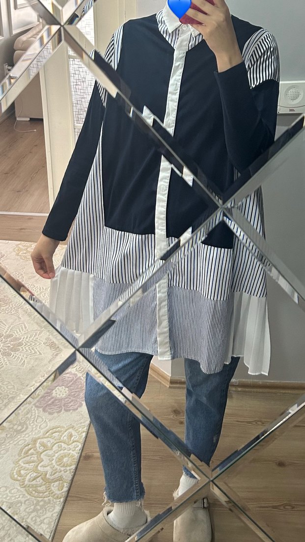 Pilili Midi Çizgili Kadın Gömlek - Görsel 3