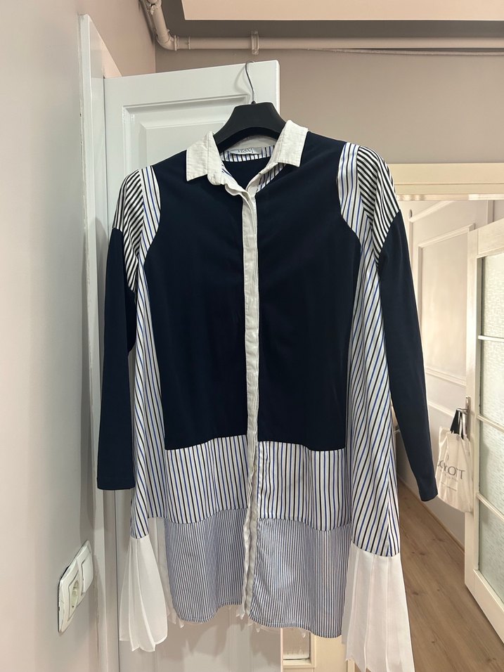 Pilili Midi Çizgili Kadın Gömlek - Görsel 4