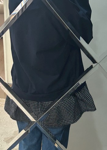 Kadın Lacivert Ekose Fırfırlı Sweatshirt - Görsel 2