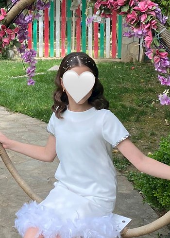 Beyaz Kısa Kollu Kız Çocuk Elbise - Görsel 2
