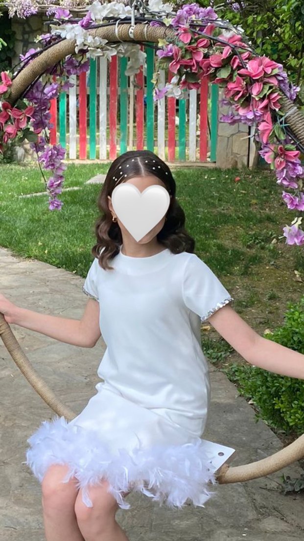 Beyaz Kısa Kollu Kız Çocuk Elbise - Görsel 2