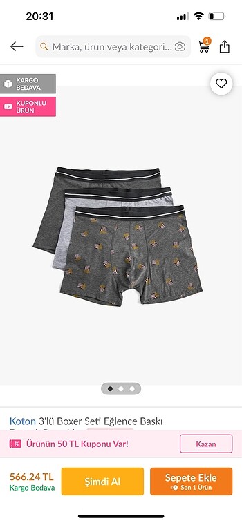 Koton Üçlü Koton boxer