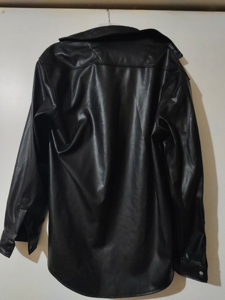 Düğmeli Siyah Deri Ceket - Görsel 2