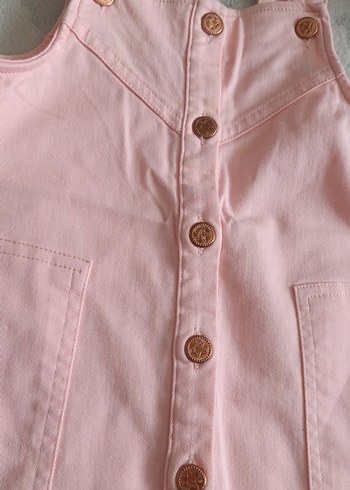 4 Yaş Beden Düğmeli Pembe Kolsuz Elbise