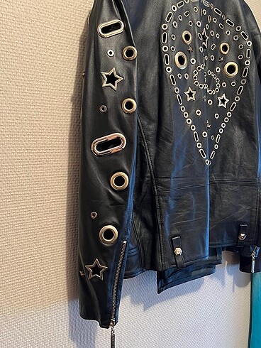m Beden siyah Renk PHILIPP PLEIN ünlü tasarım orijinal deri ceket