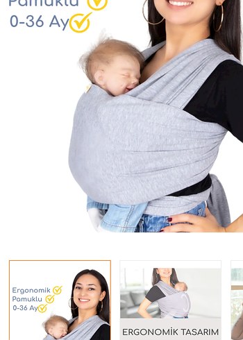 Gri Pamuklu Ergonomik Bebek Kanguru sling 0-36 Ay
