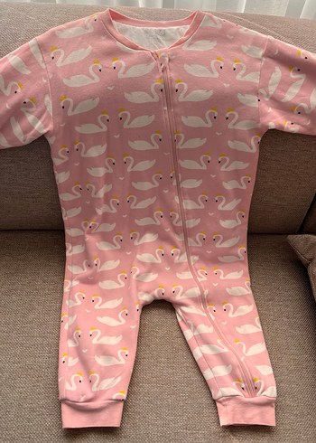 Kız Çocuk Pembe Kuğu Desenli Fermuarlı Tulum - Görsel 2