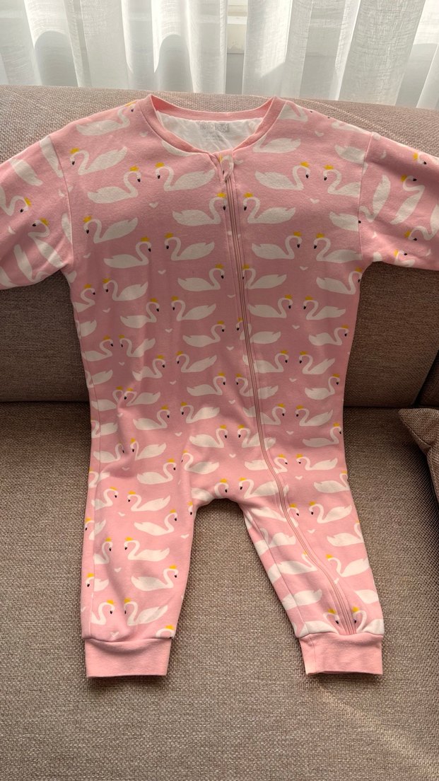 Kız Çocuk Pembe Kuğu Desenli Fermuarlı Tulum - Görsel 2