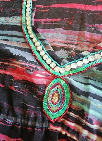 Şifon yakası taşlı plaj elbisesi - Görsel 7