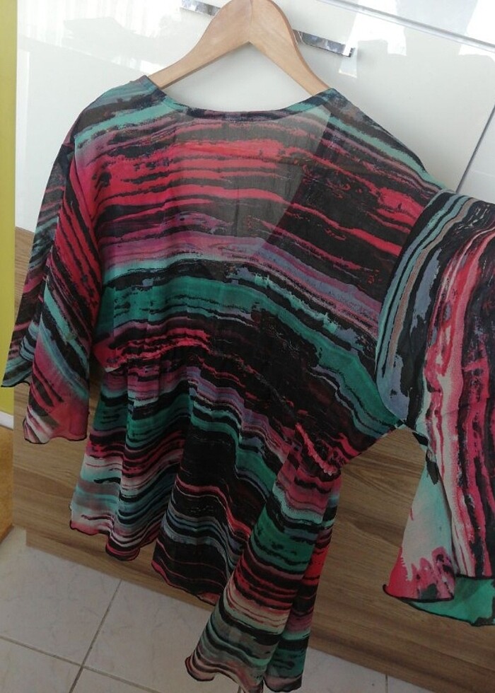 Şifon yakası taşlı plaj elbisesi - Görsel 5