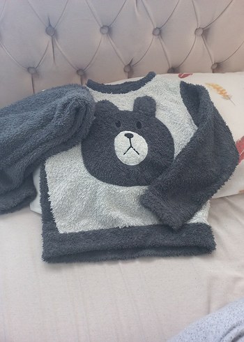 Gri Erkek Çocuk Ayı Desenli Bornoz Takımı - Görsel 3