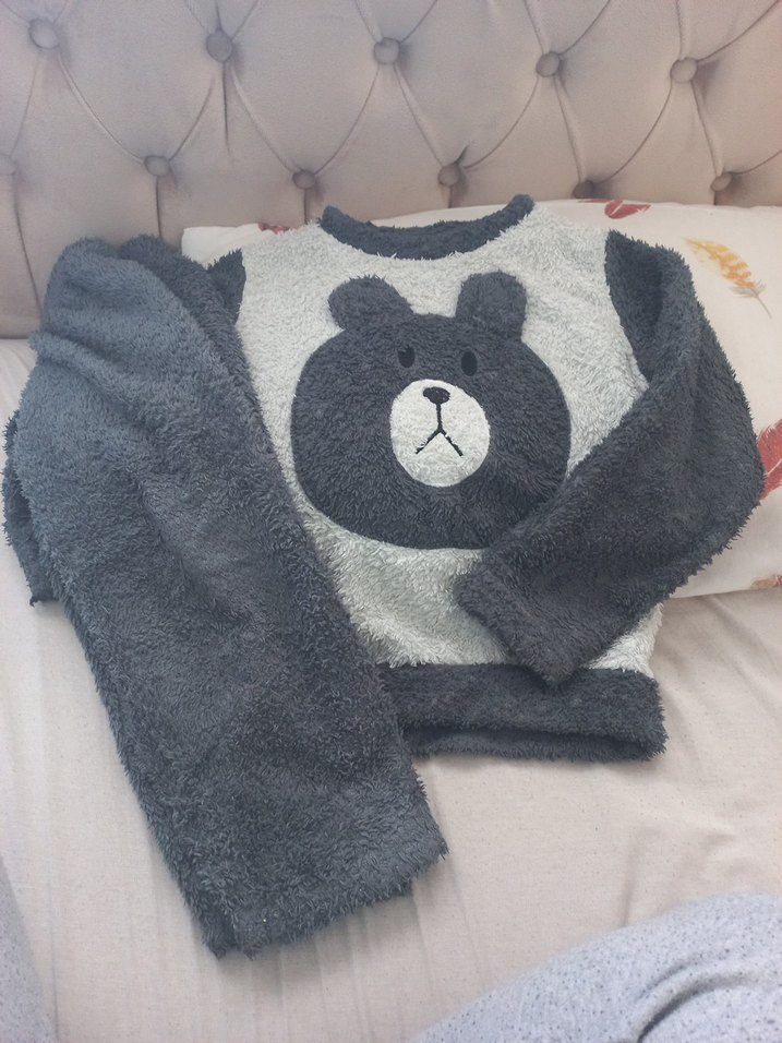 Gri Erkek Çocuk Ayı Desenli Bornoz Takımı - Görsel 2