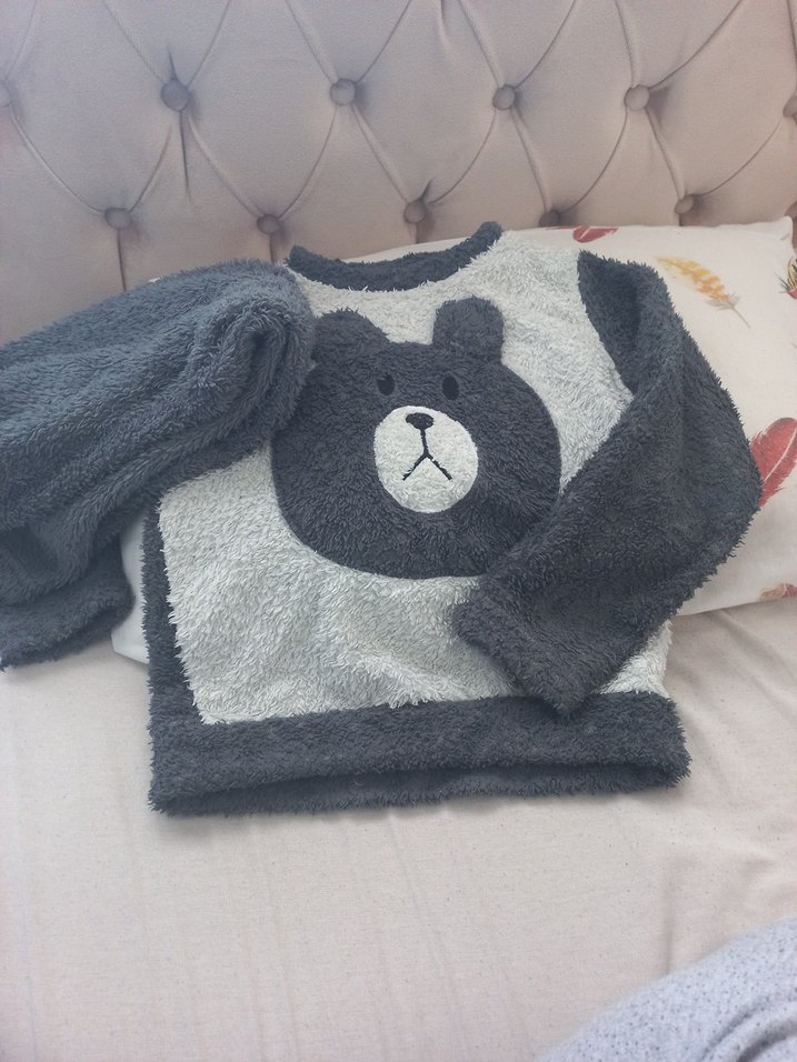 Gri Erkek Çocuk Ayı Desenli Bornoz Takımı - Görsel 3