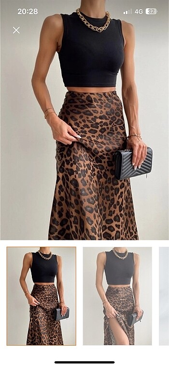 Leoparlı saten etek