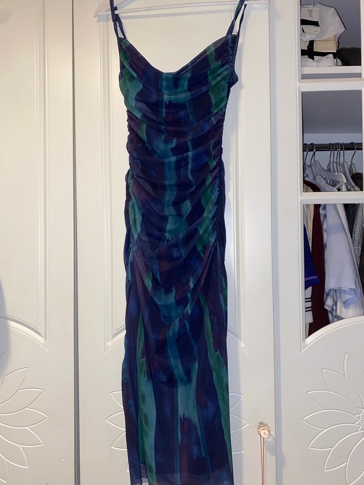 Kadın Mor Drapeli Uzun Askılı Elbise - Görsel 3