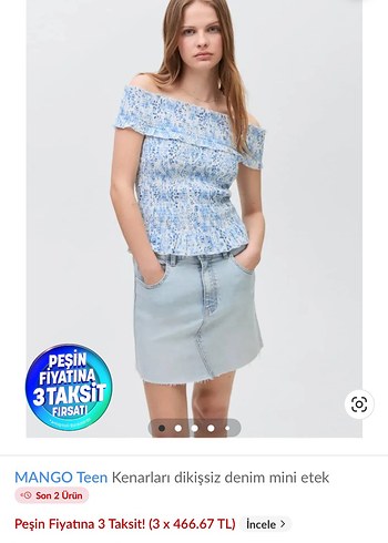 MANGO Teen Dikişsiz Kenarlı Denim Mini Etek