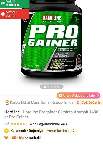Hardline Pro Gainer Çikolata Aromalı 1406g